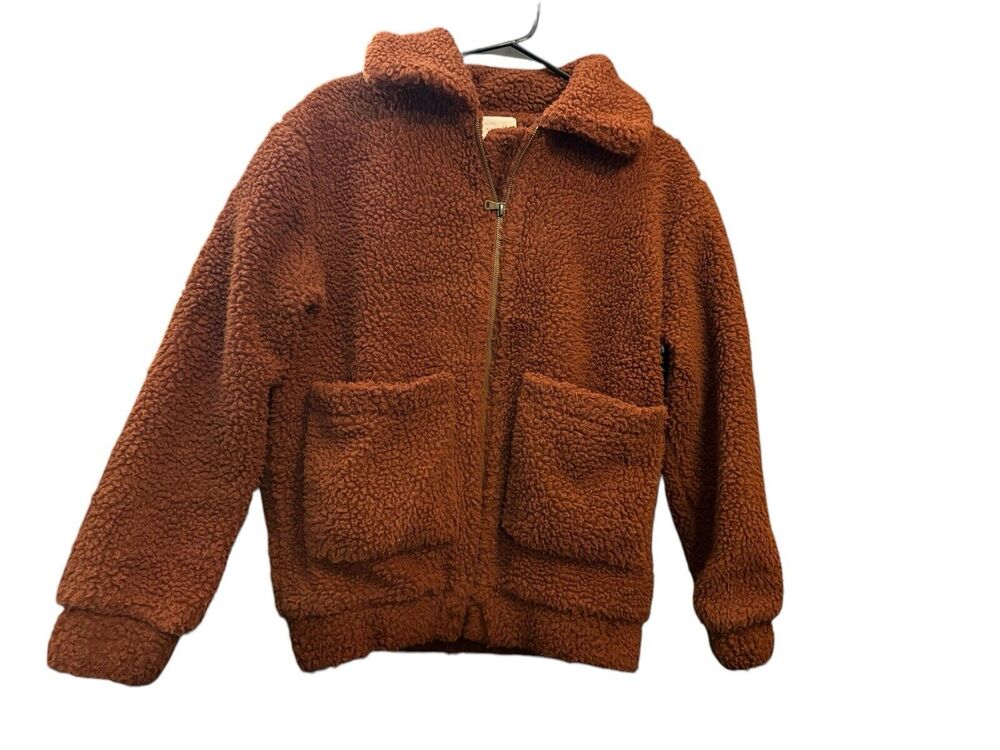 Anthropologie Elodie Faux Sherpa Shearling Teddy Coat Oversized Rust Size XS